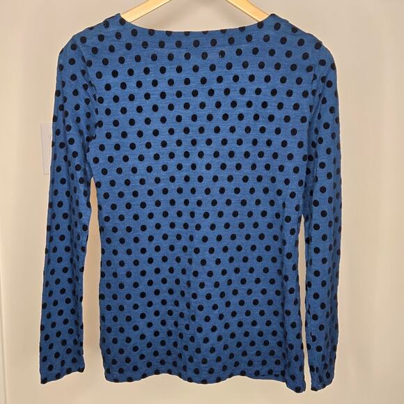 Talbots Teal Blue with Black Flocked Polka Dots Long Sleeve Top Size XS - Picture 2 of 5